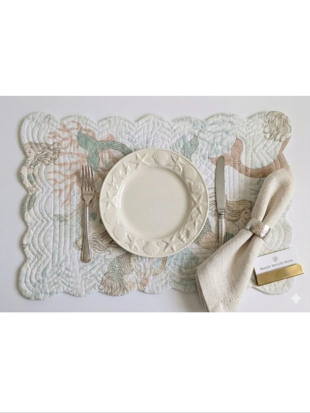 C&F Home Mystic Echoes Cotton Placemat 6pc Set Coastal Mermaid Beach Decor